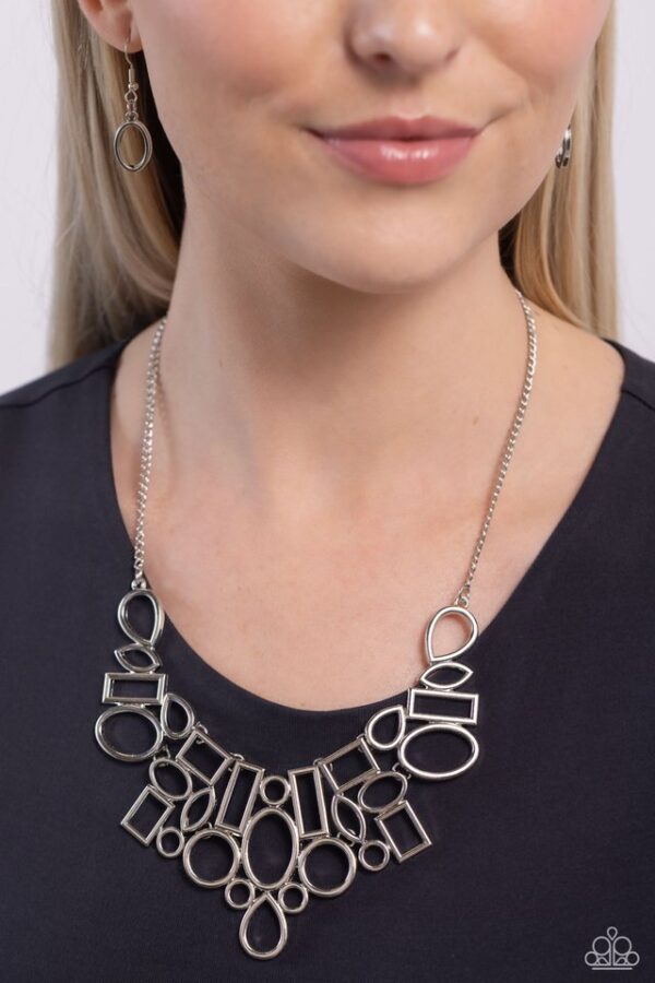 Paparazzi Necklace ~ Geometric Grit - Silver