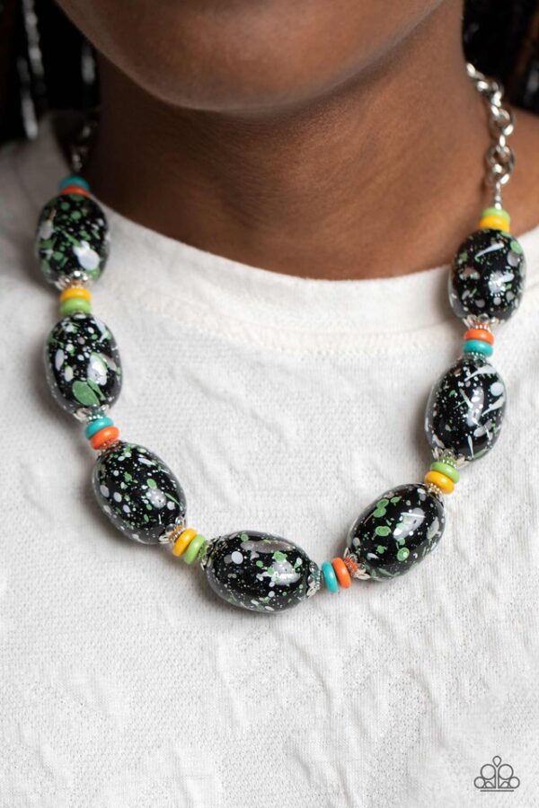 Paparazzi Necklace ~ No Laughing SPLATTER - Green