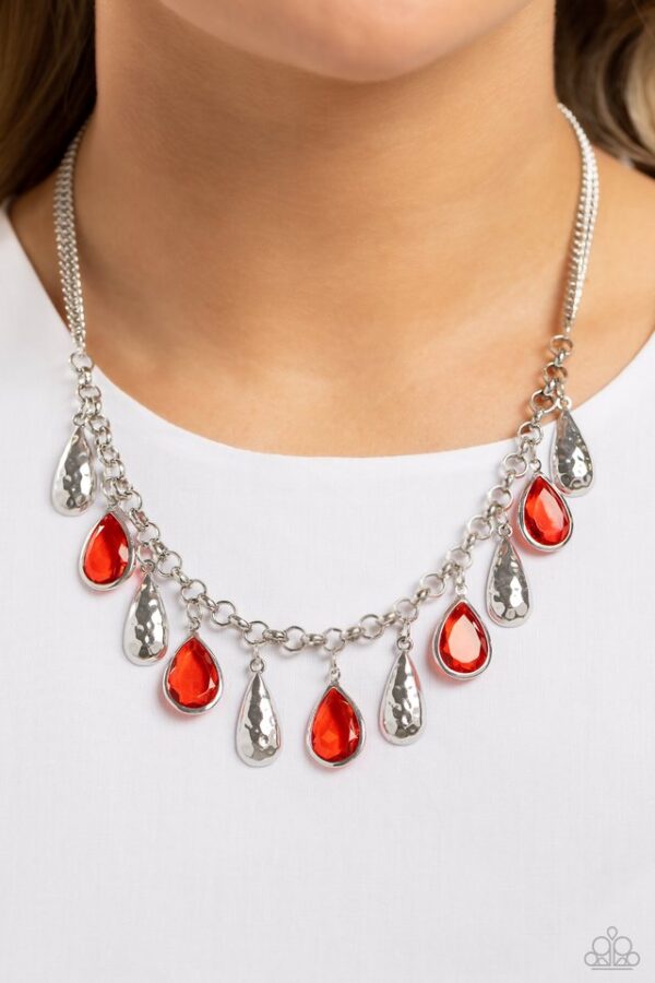 Paparazzi Necklace ~ Teardrop Timbre - Red