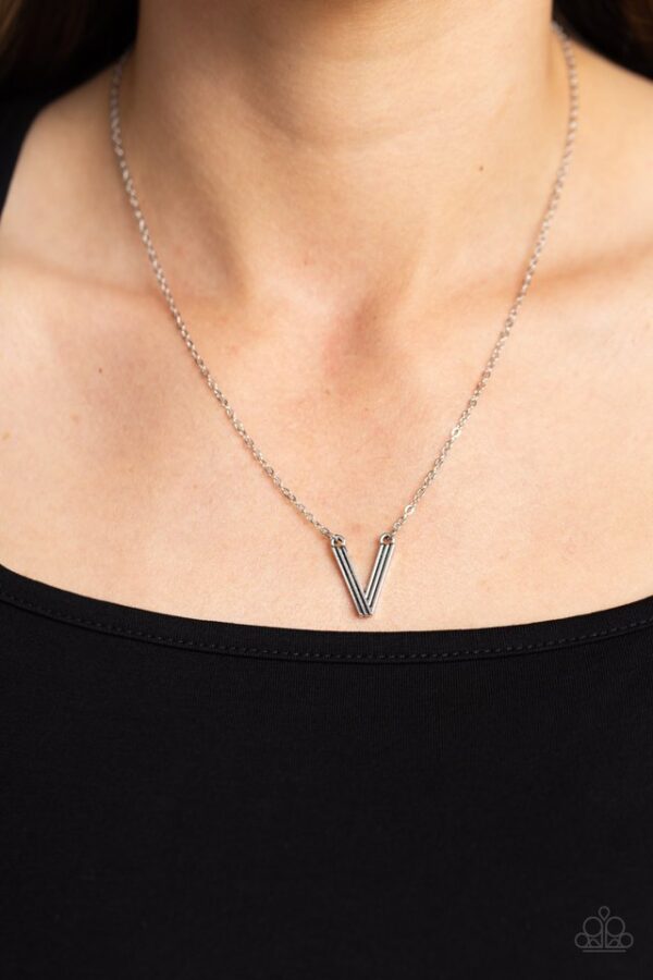 Paparazzi Necklace ~ Leave Your Initials - Silver - V