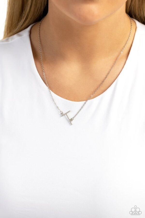 Paparazzi Necklace ~ INITIALLY Yours - T - White