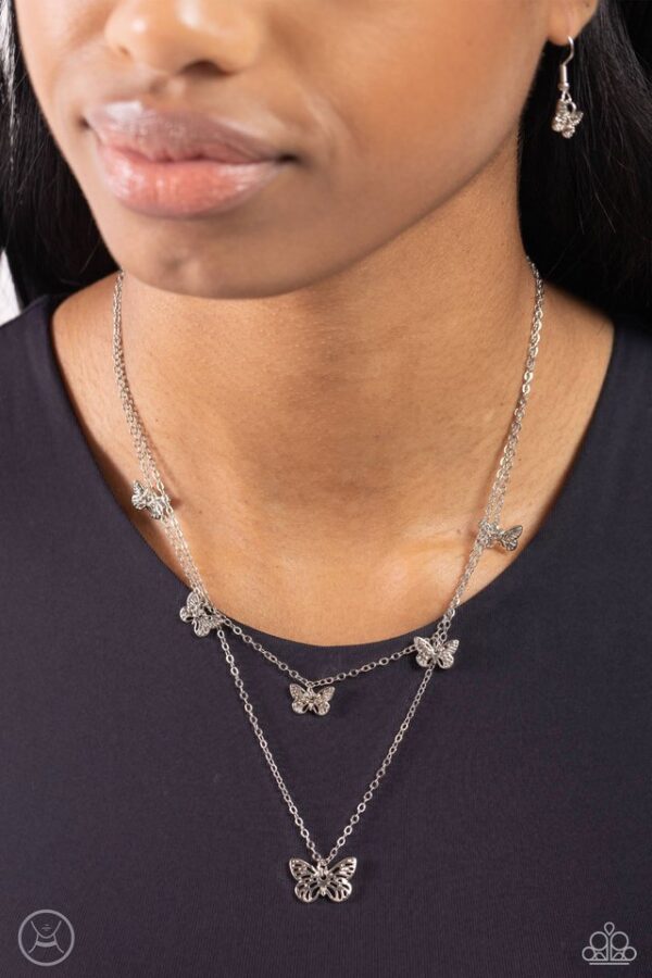 Paparazzi Necklace ~ Butterfly Beacon - Silver