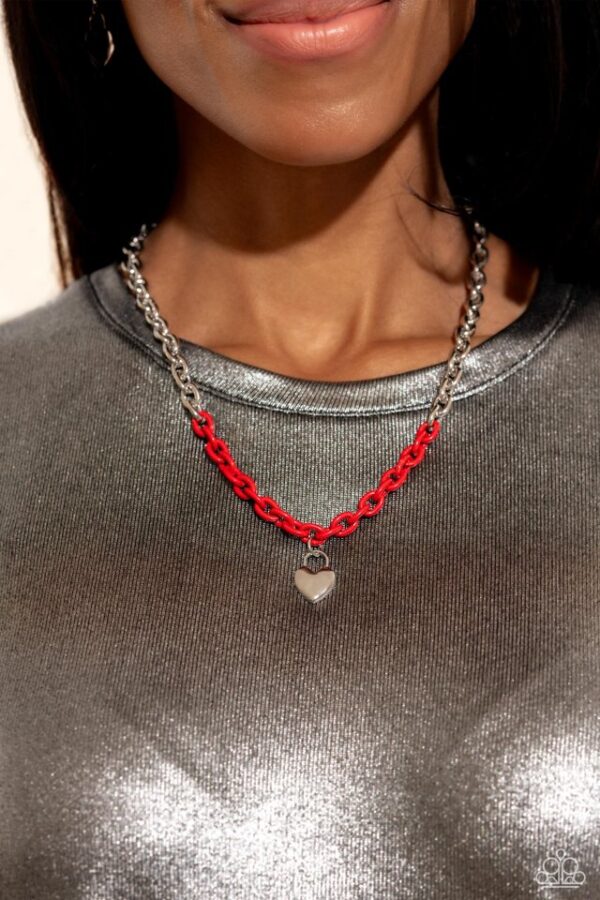 Paparazzi Necklace ~ Locked Down - Red