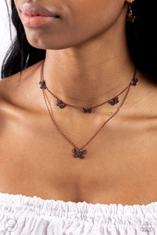 Paparazzi Necklace ~ Butterfly Beacon - Copper