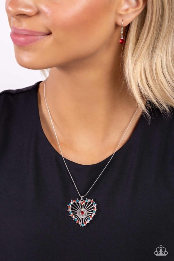 Paparazzi Necklace ~ Flirting Ferris Wheel - Red