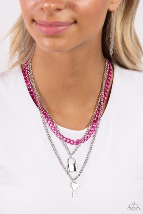 Paparazzi Necklace ~ Locked Labor - Pink