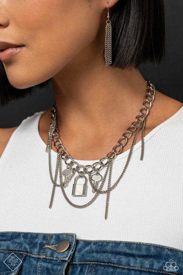 Paparazzi Necklace ~ Against the LOCK - Silver