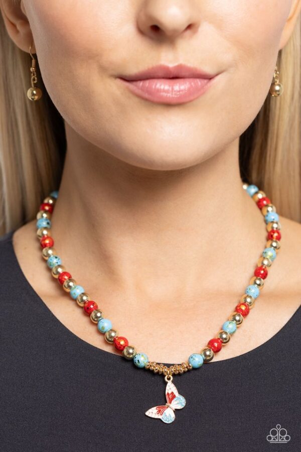 Paparazzi Necklace ~ Speckled Story - Red