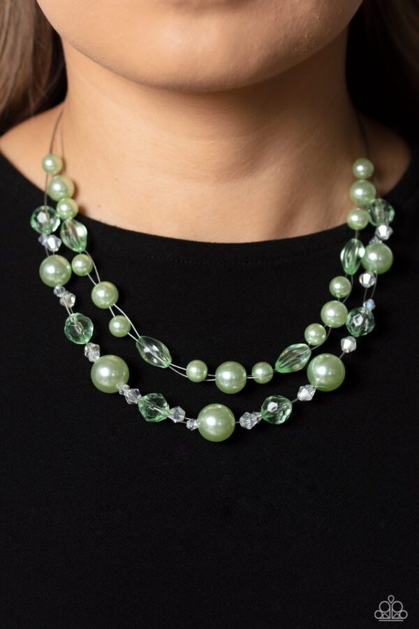 Paparazzi Necklace ~ Parisian Pearls - Green